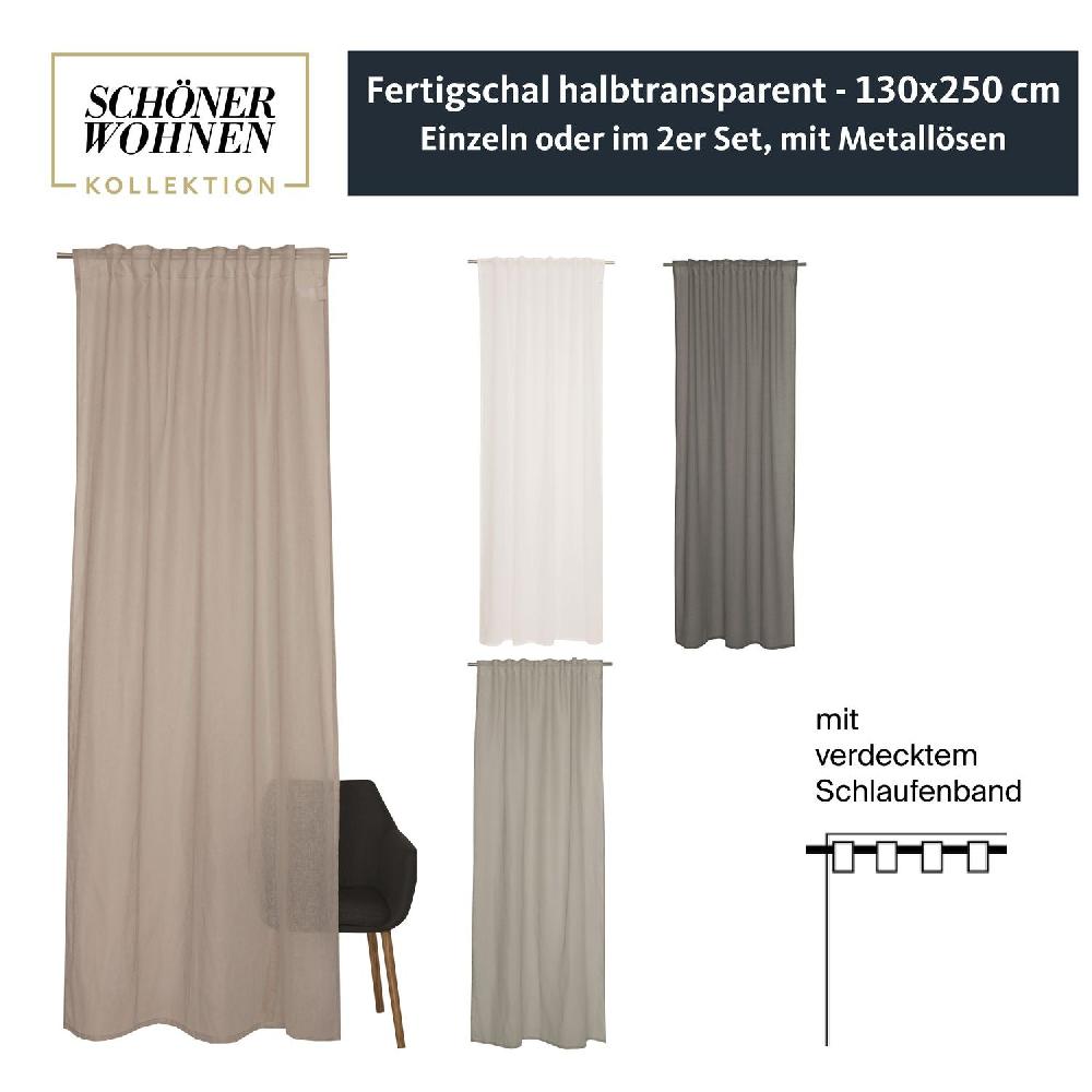 wohndirekt Vorhang Soho mit Schlaufenband • halbtransparent • 130 x 250 cm