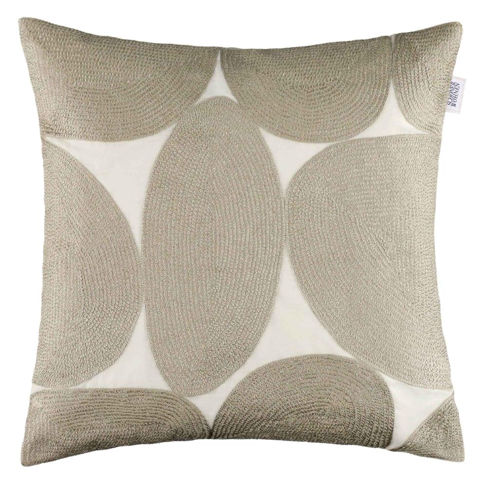 wohndirekt Elegante Zierkissenhülle Pebble – Uni-Design mit gestickten Ellipsen in Naturtönen Letzte 3 Tage
